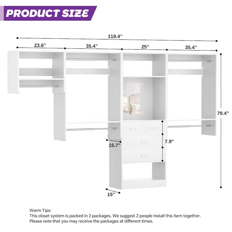 Cimly Set of 4 Closet System Organizers, Heavy-duty Wall-mounted Modular Closet Organizers with Mirror