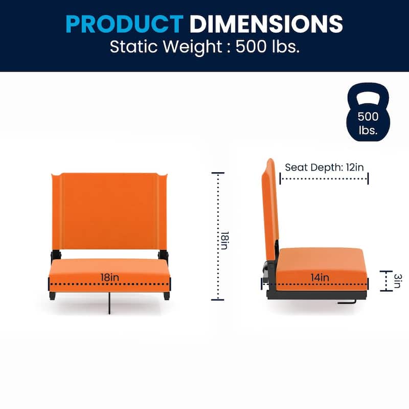 Padded Stadium Chairs with Handles and Bleacher Hooks (Set of 2) - 14"D x 18"W x 18"H