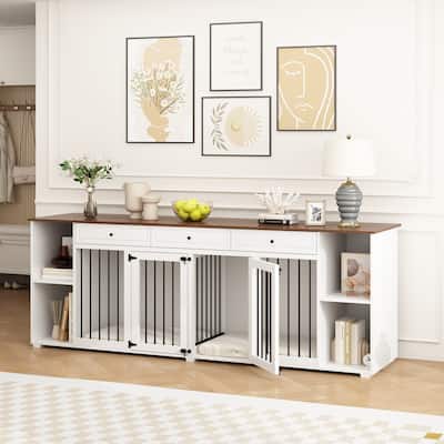 94.8"L Large Dog Crate Furniture Indoor Wooden Dog Kennel Sideboard