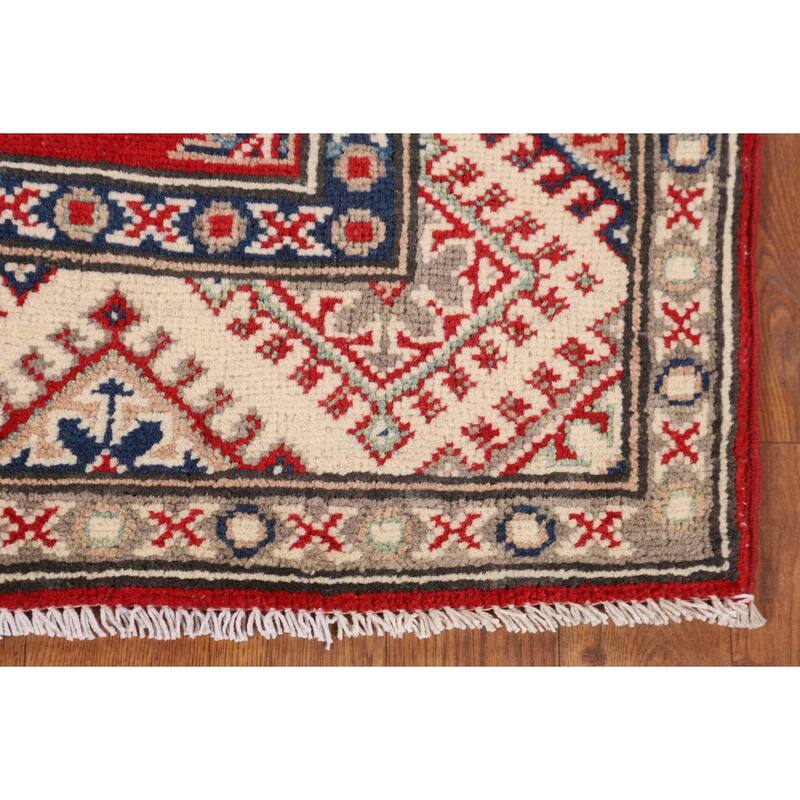 Red Kazak Foyer Rug Hand-Knotted Traditional Wool Carpet - 3'1" x 3'9"