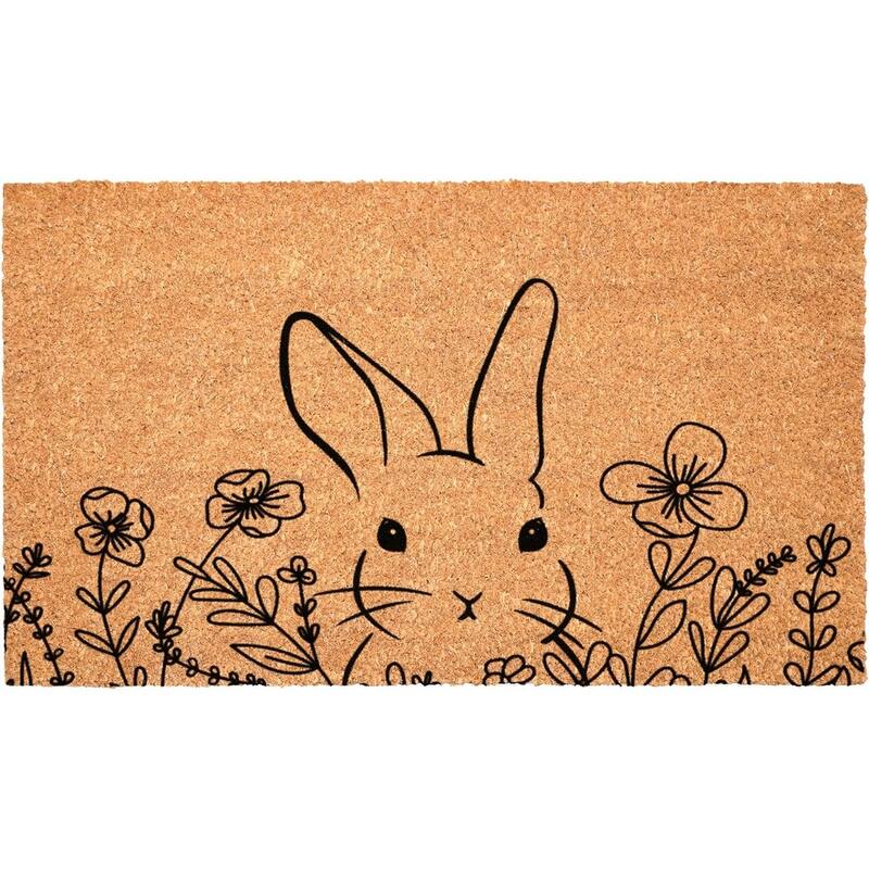 HomeRoots 24" X 36" Brown And Black Bunny Floral Outdoor Coir Door Mat - 24.00' X '36.00