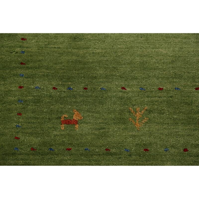 Hand Knotted Oriental 100% Wool Carpet Tribal Animal Pictorial Green Gabbeh Area Rug - 7' 8'' X 5' 3''