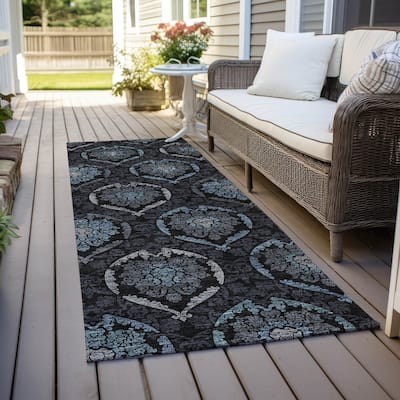 Machine Washable Indoor/ Outdoor Chantille Traditional Damask Rug