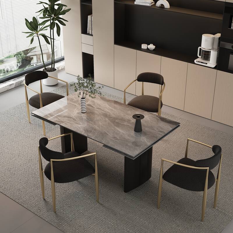 94.48" Extendable Rectangular Sintered Stone Dining Table For 6-10 Person