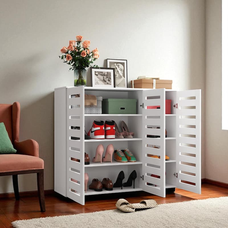 Louvered Shoe Cabinet, 5-Tier Wooden Shoe Storage with Adjustable Shelves, Entryway Hallway Shoe Rack Organizer, 44.9" Wide