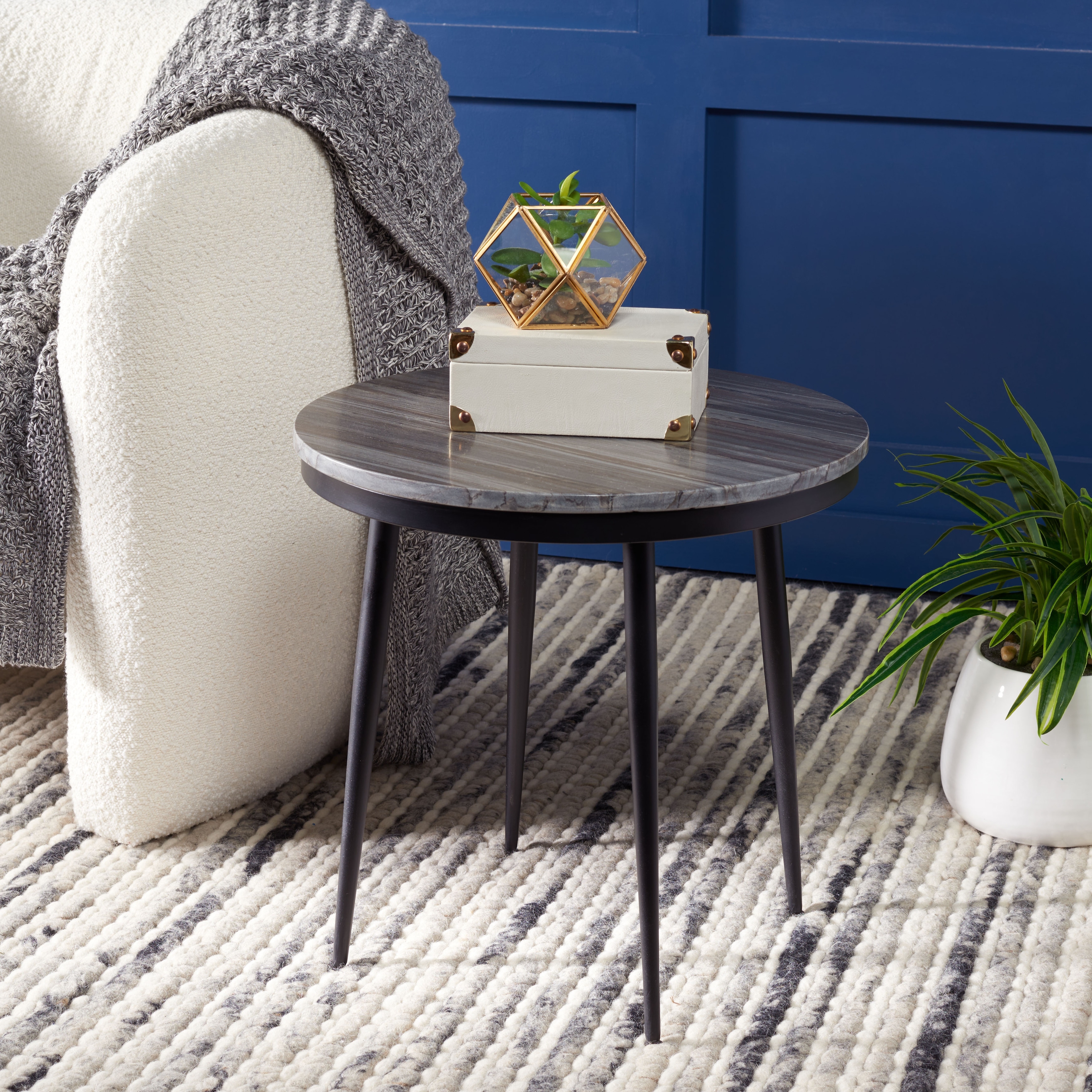 SAFAVIEH Dhimitra Glam Marble Side Table, Grey Marble, Fully Assembled - 19Wx19Dx19H