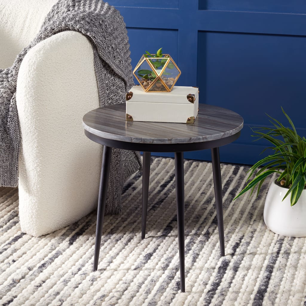 SAFAVIEH Dhimitra Marble Round Top Side Table - 19 In. W x 19 In. D x 19 In. H - 19Wx19Dx19H