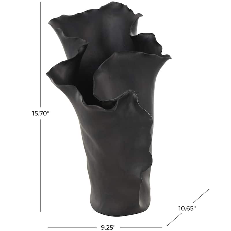 Ceramic Abstract Floral Inspired Vase with Wavy Folded Rim - White or Black - Roche River Decor