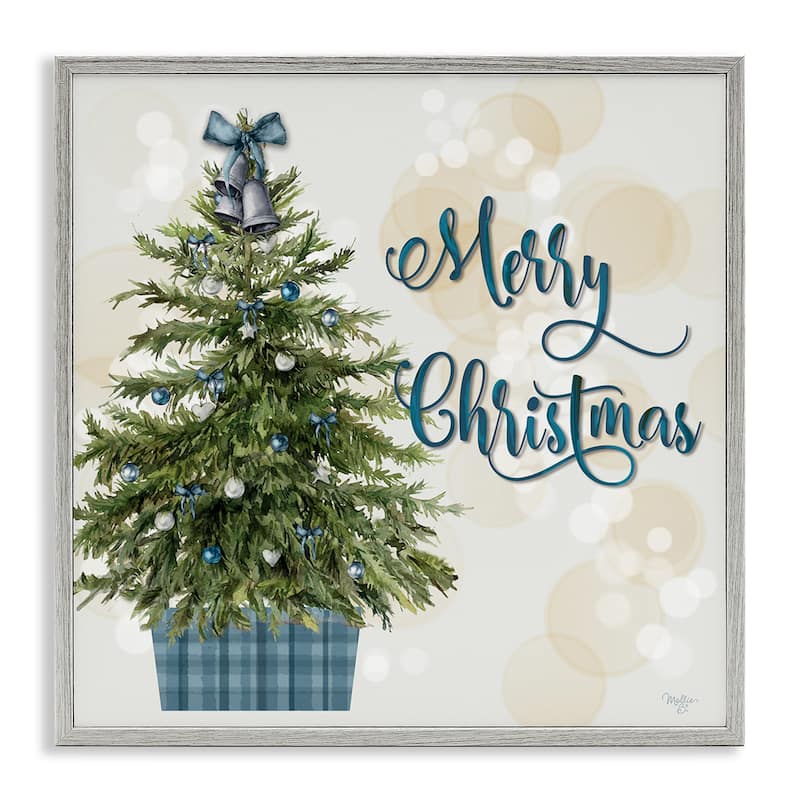 Stupell Christmas Tree in Plaid Stand Framed Giclee Art Design By Mollie B. - 17 x 17 - Grey