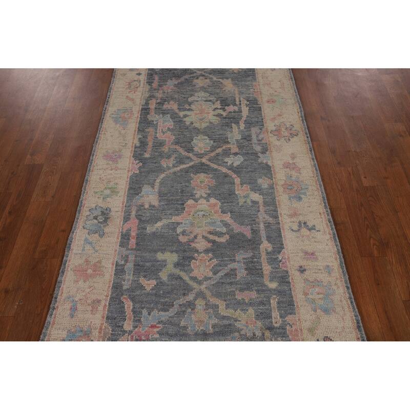 Vegetable Dye Oushak Turkish Runner Rug Handmade Wool Carpet - 2'11"x 8'10"