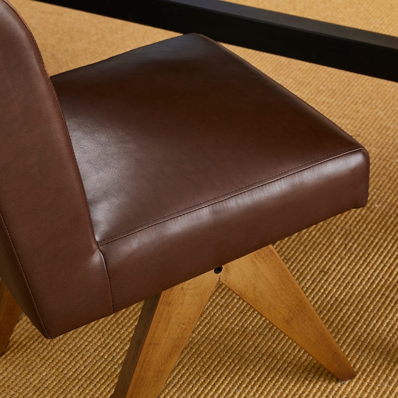 Glitzhome Set of 4 Faux Leather Upholstered Side Dining Chairs with V-shaped Wood Legs