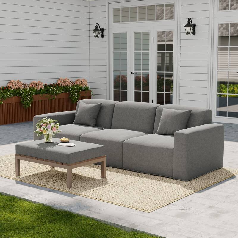 100" W No Assembly Outdoor Patio Modular Sofa with Coffee Table