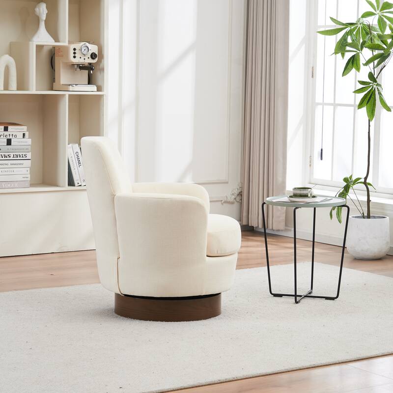 Polyester Swivel Barrel Chair - Beige