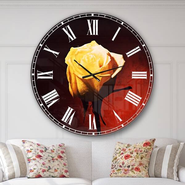 slide 2 of 10, Designart 'Beautiful Yellow Colored Rose' Oversized Floral Wall CLock