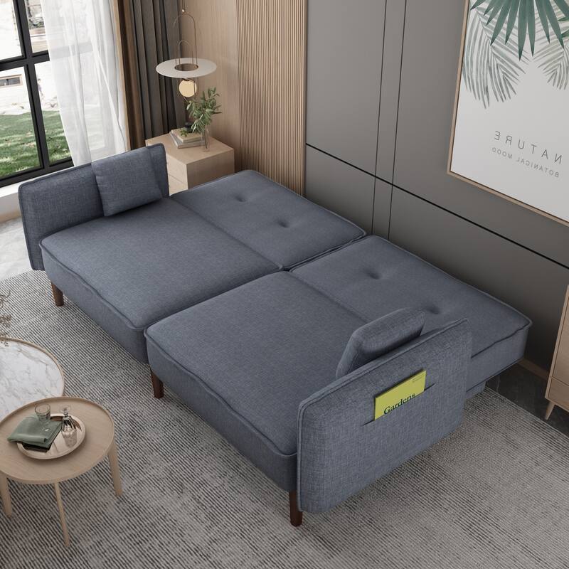 Cotton Linen Fabric Futon Sofa Bed with Pillows and Pockets Bed Bath