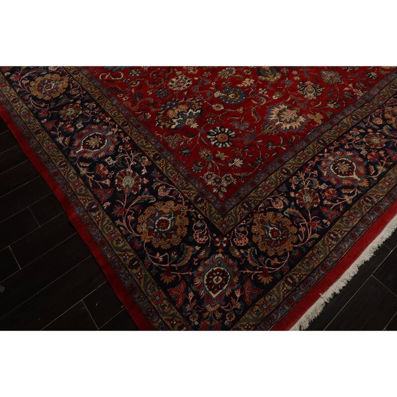 12'5''x16'5'' Hand Knotted Wool 300 KPSI Red Traditional Botanical Kerman Rug - 12' 5'' x 16' 5''