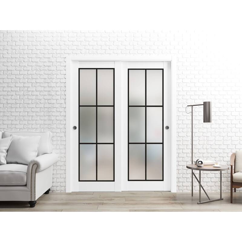 Bypass Doors 36 x 80 Planum 2122 White Silk Sturdy Rails