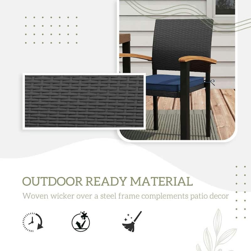 Outdoor Dining Set, Patio Table and Chairs, Acacia Wood Top, Cushions