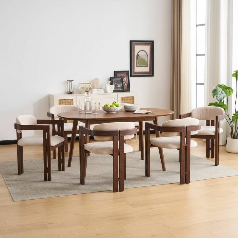 Christopher Knight Home - Modern Wooden Upholstered Dining Chair with Round Back - Set of 6 - Walnut
