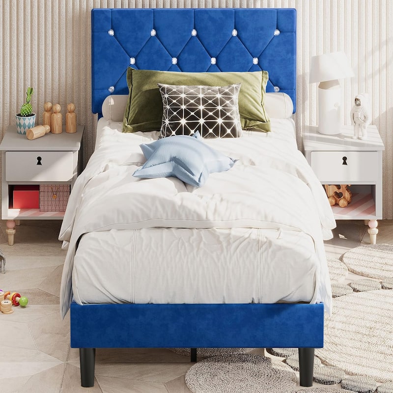 Javlergo Upholstered Beds With Diamond Tufted Headboard, Platform Bed Frame,