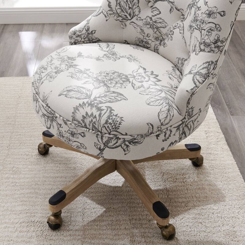Tufted Plush Floral Office Chair - 39" - White and Gray