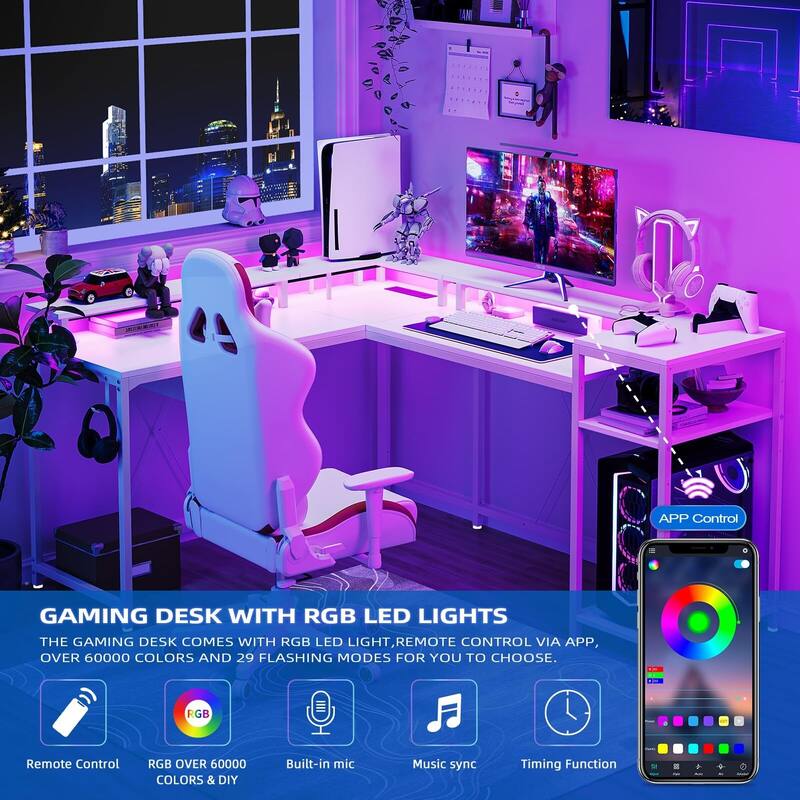 L Gaming Desk, 68" Home Office Desk with File Drawer & Power Outlet, Computer Corner Desk