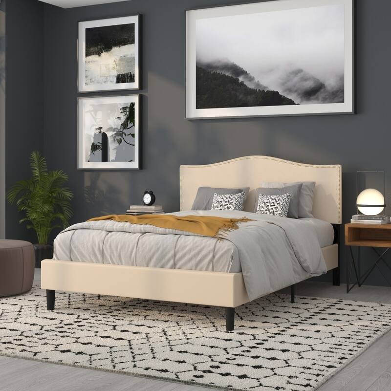 Arched Upholstered Headboard with Nailhead Trim