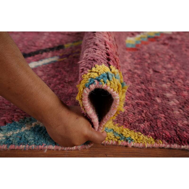 Pink Geometric Moroccan Large Area Rug Hand-Knotted Wool Carpet - 9'10" x 14'7"