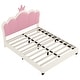 preview thumbnail 4 of 43, Cute Girl Princess Bed with Crown Headboard, PU Upholstered Platform Bed, Wood Panel Bed Low Profile Bed