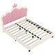 preview thumbnail 31 of 34, Cute Girl Princess Bed with Crown Headboard, PU Upholstered Platform Bed, Wood Panel Bed Low Profile Bed