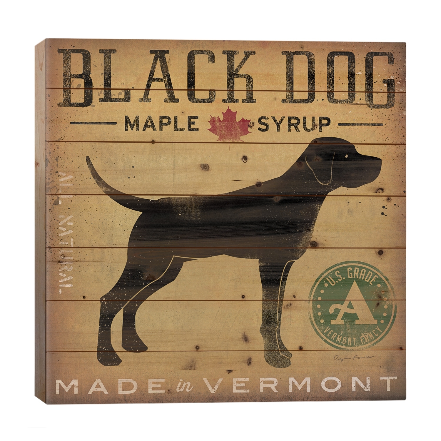 Black Dog Maple Syrup Print On Wood by Ryan Fowler - Multi-Color