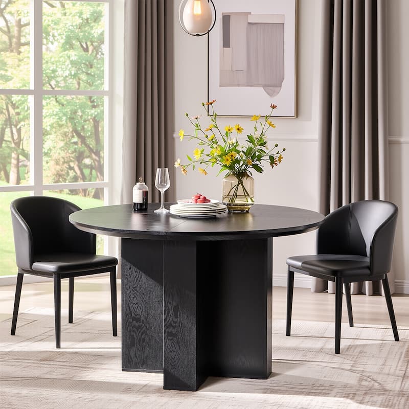 47" Modern Round Dining Table, Thickened Kitchen Table for Dining Room - Black