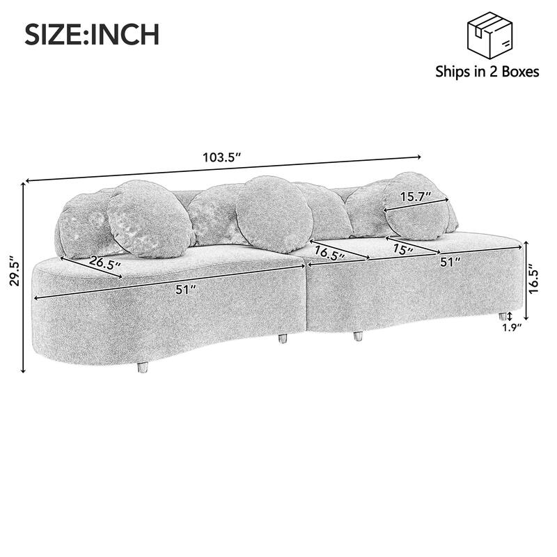 103.5" Lamb Velvet Armless Sofa with 6 Pillows and Floating Design