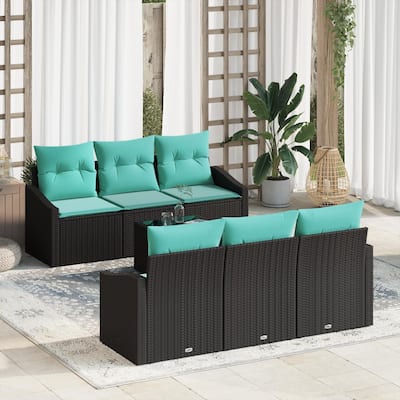 vidaXL 7 Garden Sofa Set with Cushions Black Poly Rattan - 70.1 x 24.4 x 27.2