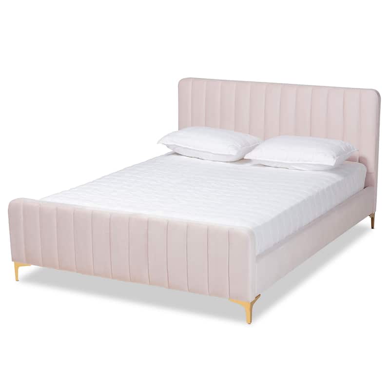 Nami Modern Light Pink Velvet and Gold Platform Bed - Pink - Queen