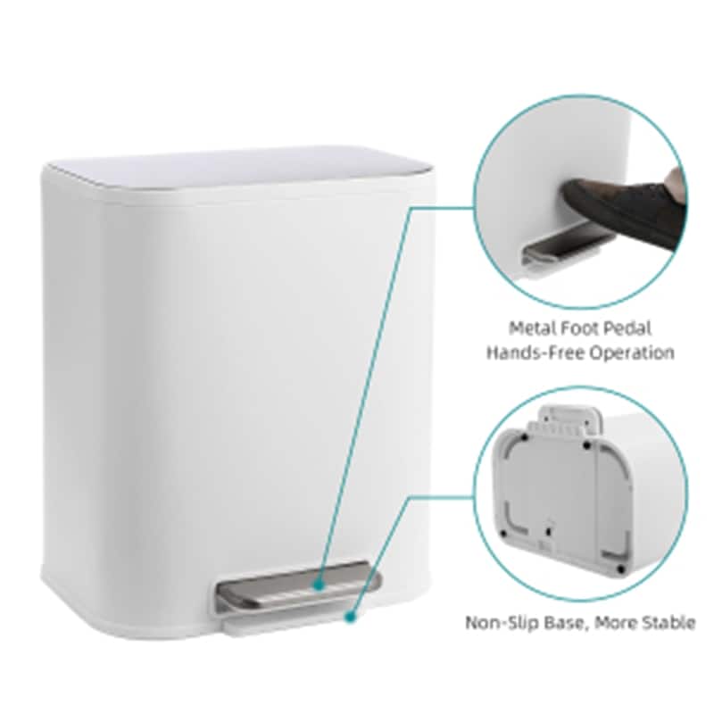 5.3 Gal/20L Grade Stainless Steel Trash Can with Lid Silent-Close Lid Step Bin for Home Office