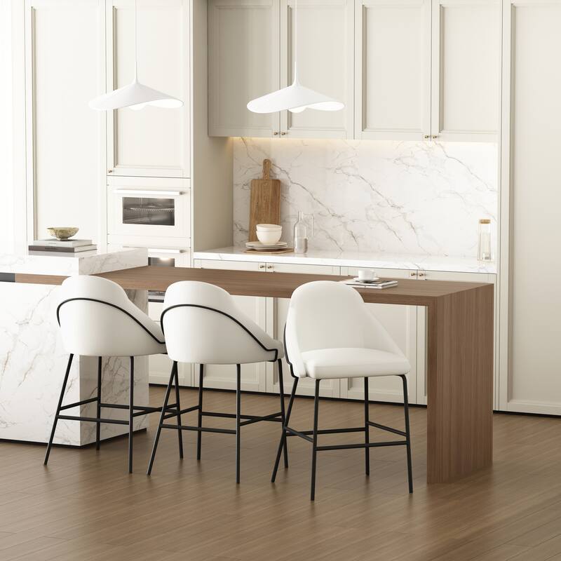 Manhattan Comfort Gracie Leatherette Counter Bar Stoool with Steel Legs - Set of 3 - White Black - Counter Height