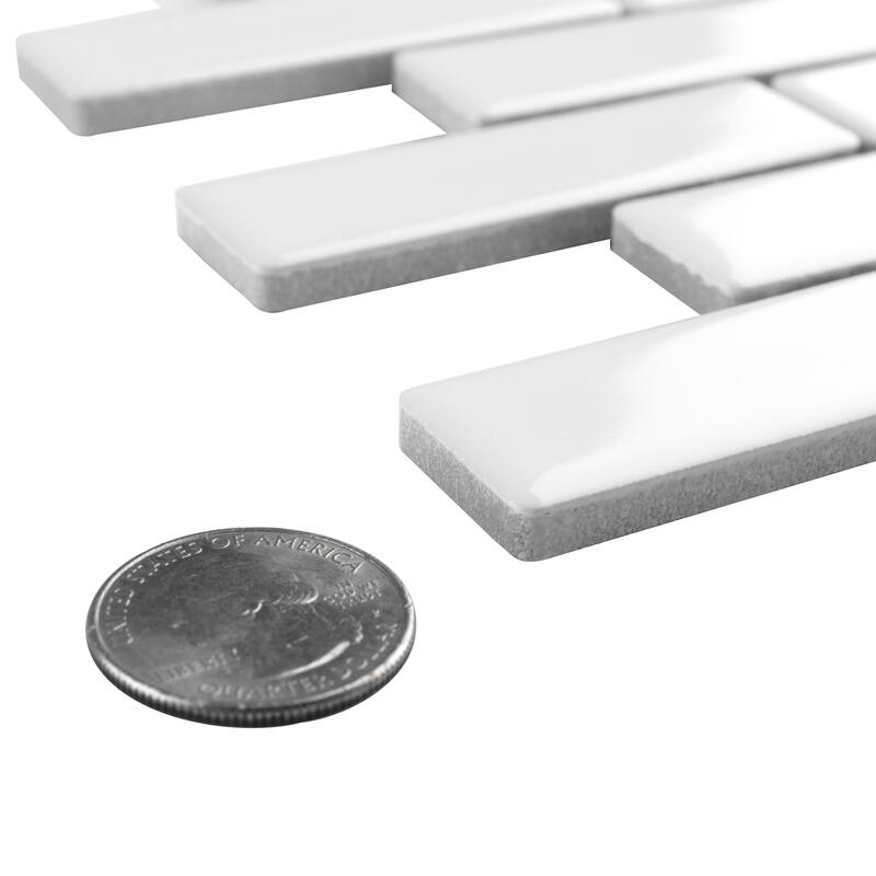 Merola Tile Metro Brick Subway Glossy White 10-1/4" x 11-1/2" Porcelain Mosaic Tile