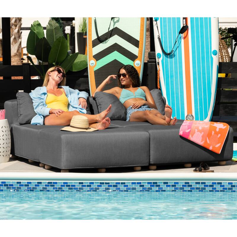 Jaxx Vada Outdoor Sun Lounger Loveseat Luxurious Modular Double Chaise and Conversation Nook - 72" W x 79.5" D x 25.5" H