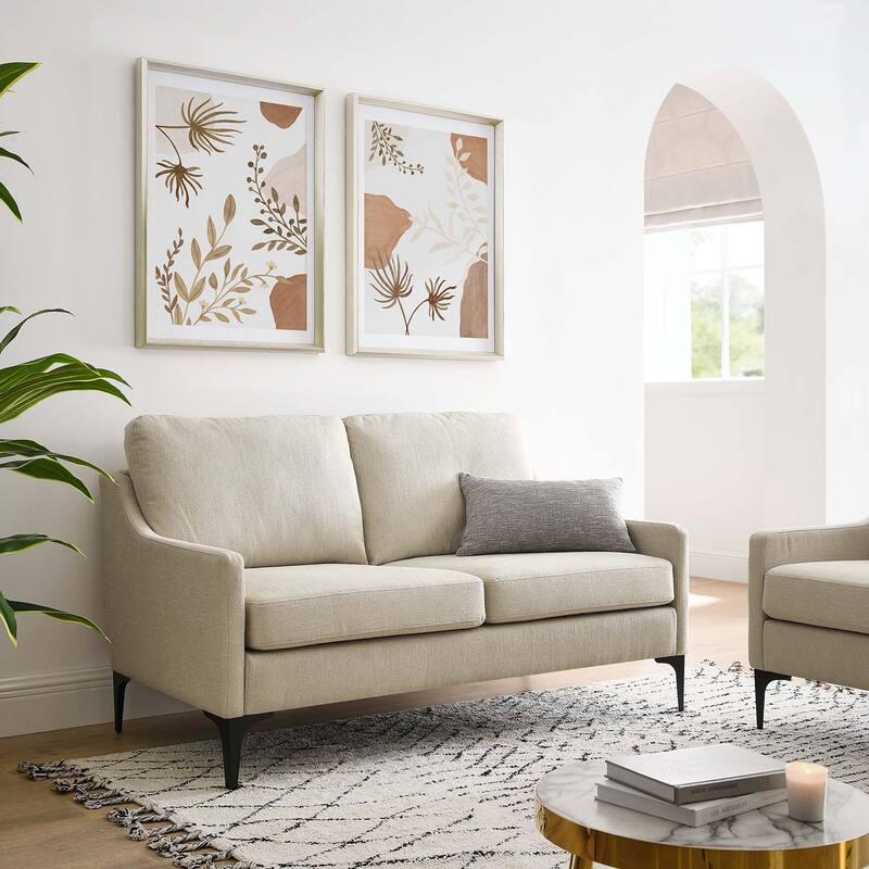 Corland Upholstered Fabric Loveseat - Beige