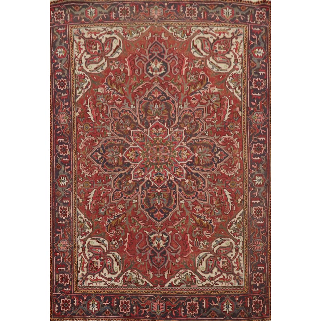 Hand Knotted Oriental 100% Wool Carpet Traditional Floral Red Heriz Area Rug - 10' 10'' X 8' 8''