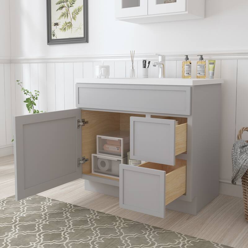 Vanity Art 36" Freestanding Single Base 2 Drawers Storage Cabinet with Soft Close Door