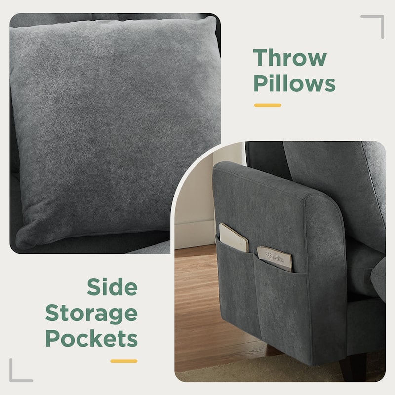 Roomfitters L-Shaped Sectional Sofa with Storage, Movable Ottoman and 6 Throw Pillows for Living Room