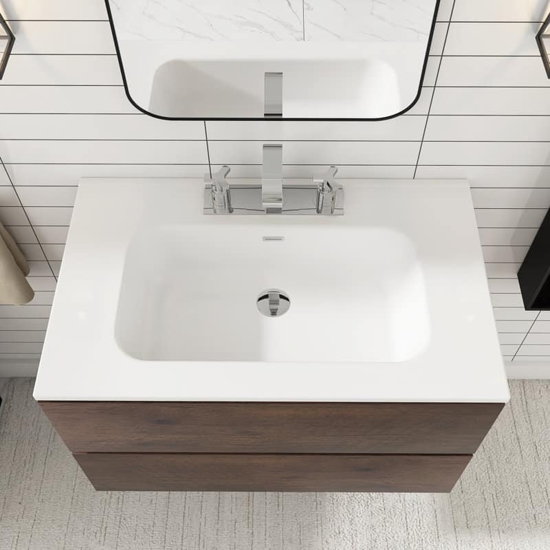 30 inches Wall-mounted Bathroom Vanity Set with White Ceramic Integrated Sink