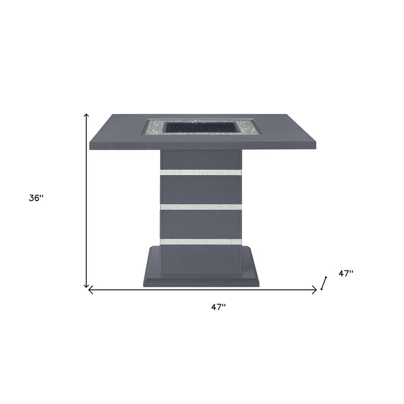 HomeRoots 47" Dark Gray Silver And Black Glass Faux Crystal And Wood Square Bar Table - 47.00 in. x 36.00 in. x 47.00 in.