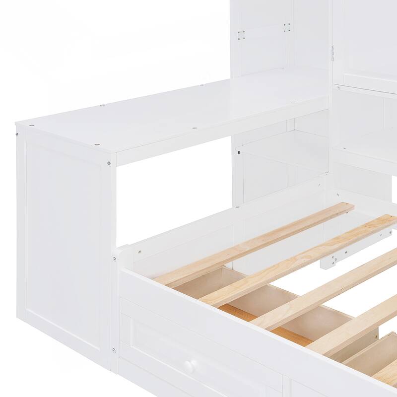 Versatile Wooden Daybed with Integrated Storage and Workspace for All Ages