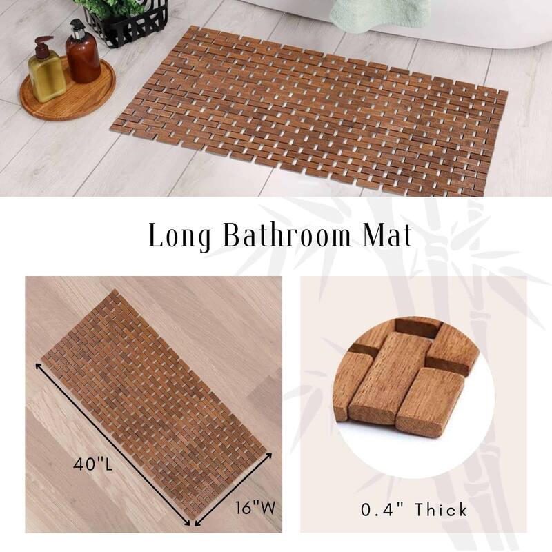 Natural Bamboo Bathroom Mat - Non Slip Bath Mat -Foldable Duckboard
