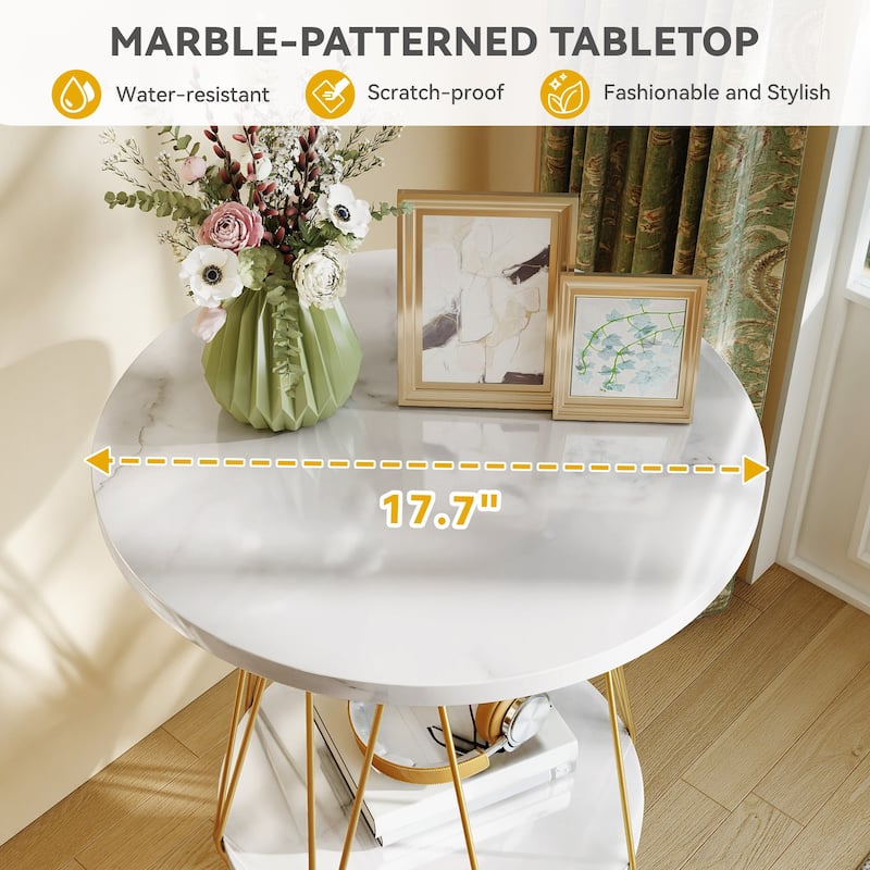 Moasis Modern 2-Tier Faux Marble Side Table Chairside Table with Shelf for Living Room