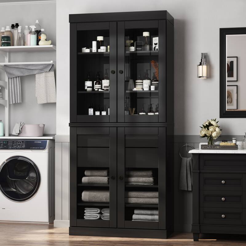 Palace Imports 100% Solid Wood 32" Bathroom Cabinet with Clear Glass Doors, 2-Drawers and Adjustable Shelves