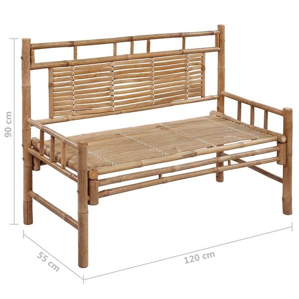 dimension image slide 0 of 2, vidaXL Patio Bench with Cushion 47.2'' Bamboo - 47.2'' x 21.7'' x 23.6''